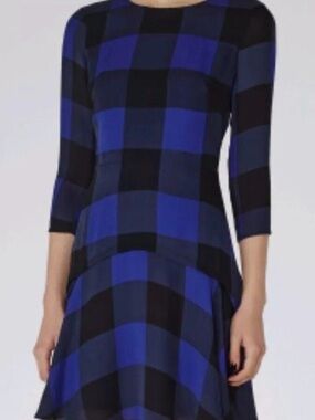 Reiss Black and Royal Blue Check Drop-Waist Dress